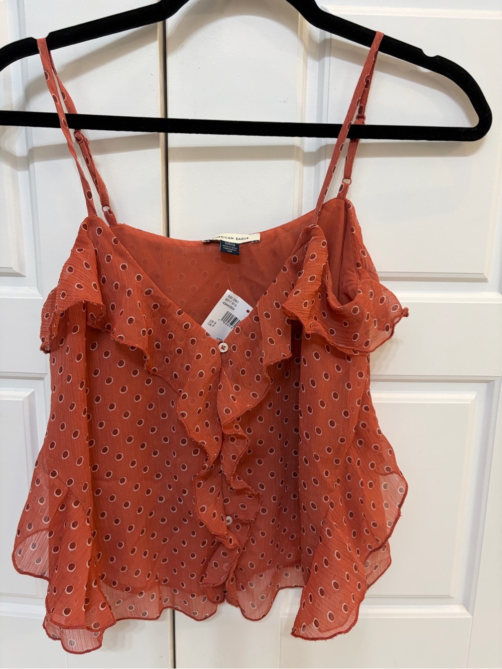 American Eagle Outfitters Rust Orange Ruffle Polka Dot Cami
